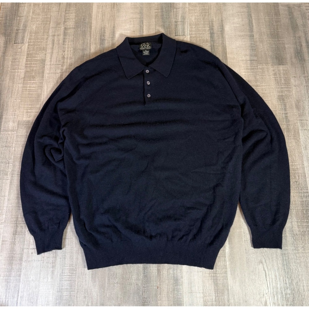 Jos. A. Bank Traveler's Collection Navy Blue 100% Cashmere Polo Sweater Mens XL